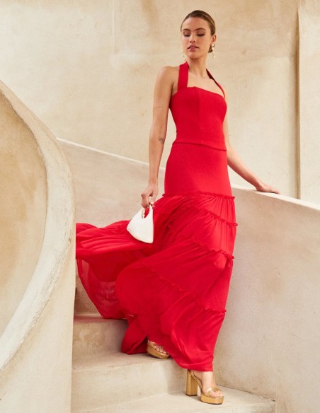 Top de fête en crêpe rouge