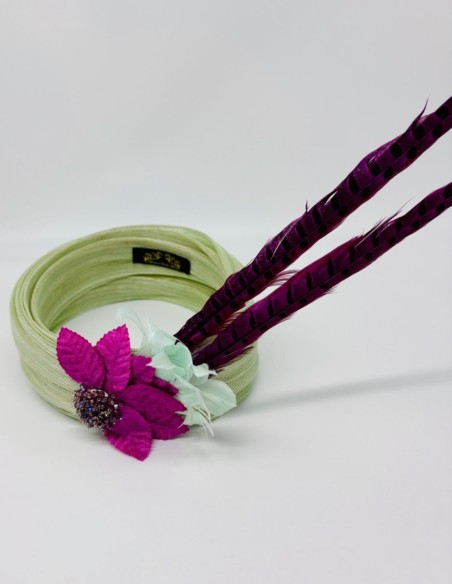 Silk sinamay turban with maxi pheasant feathers