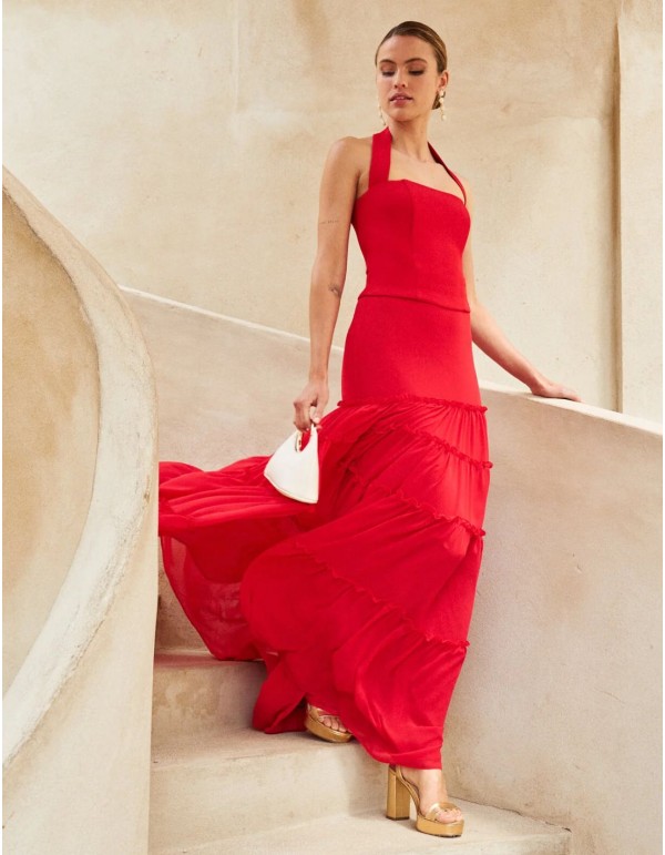 Long red chiffon skirt 2