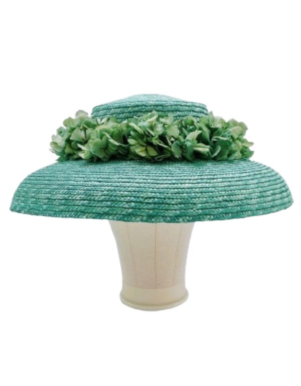 Pamela de paille naturelle et de fleurs conservées