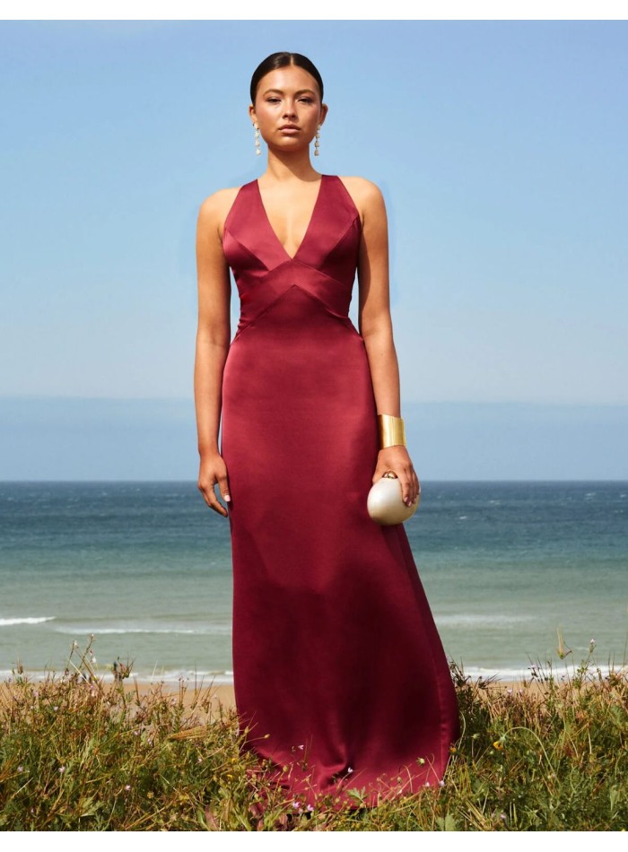 Maroon satin long dress