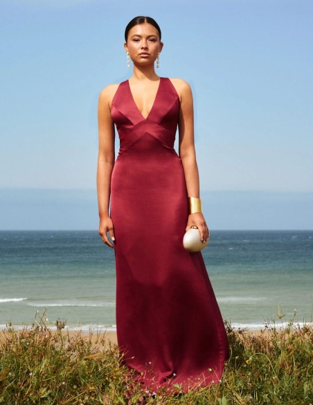 Maroon satin long dress