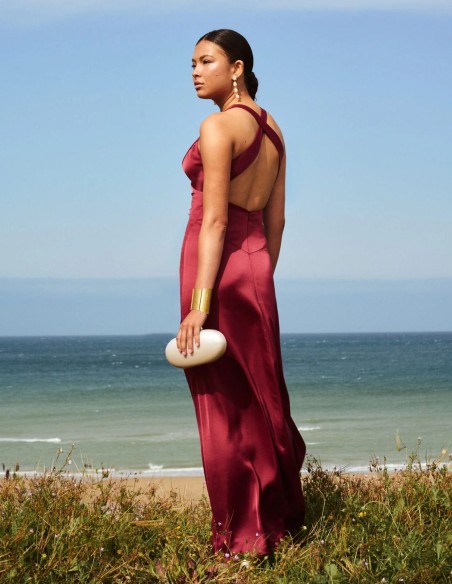 Maroon satin long dress