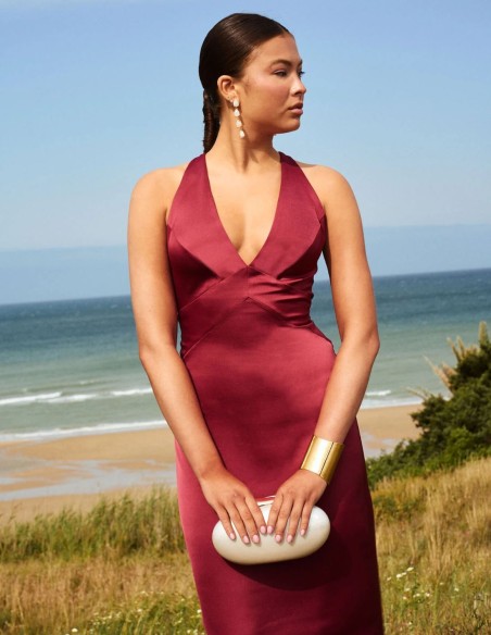 Robe longue en satin marron