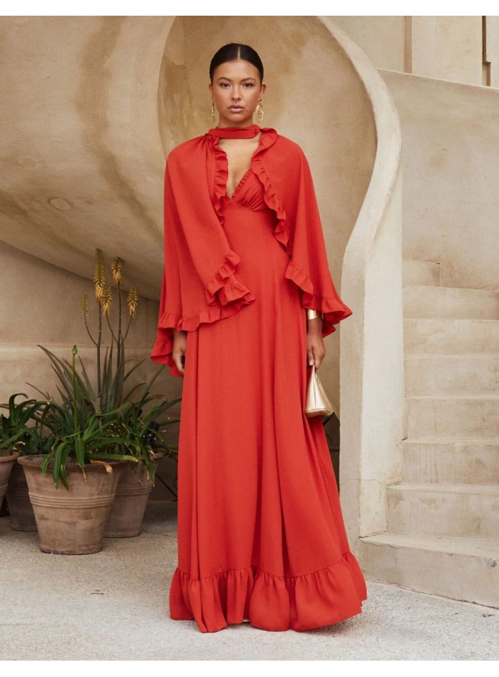 Vestido largo de invitada con tirante fino