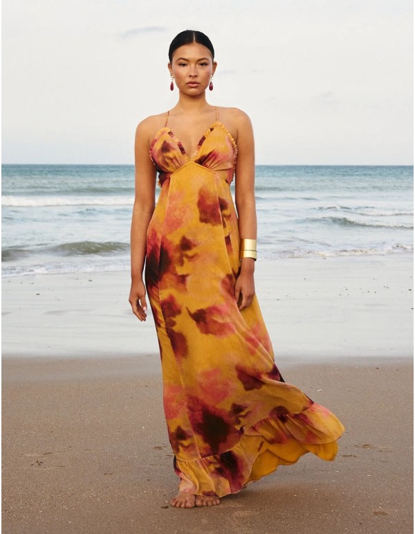 Vestido largo con estampado acuarelado