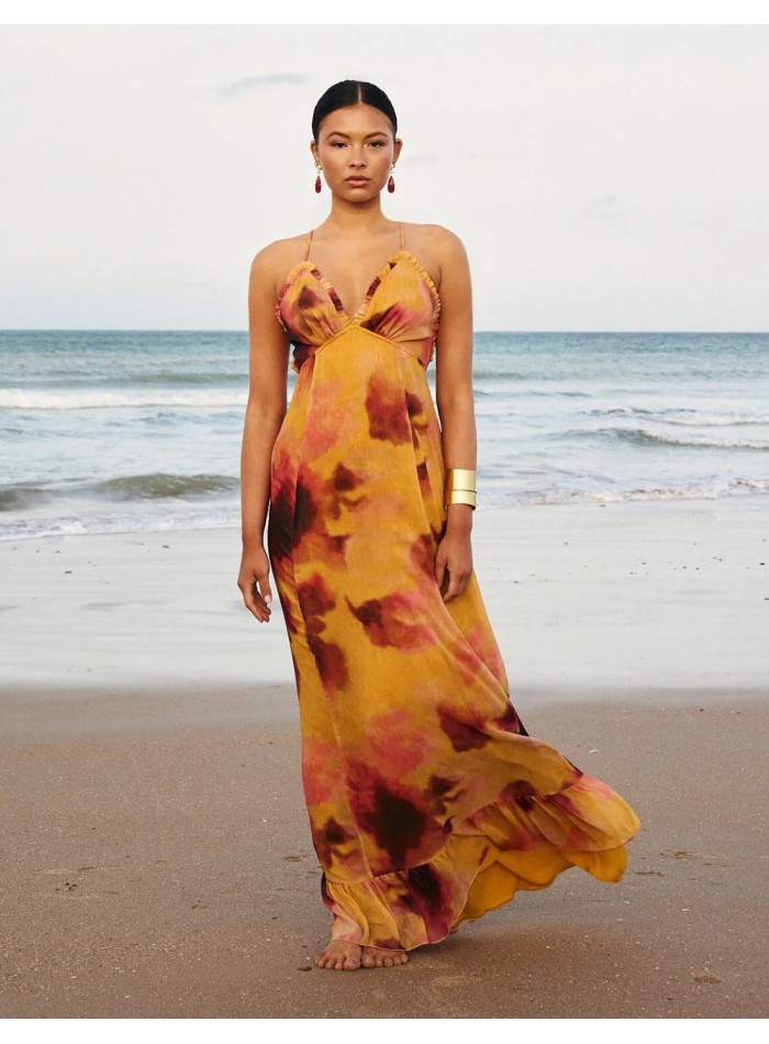 Long dress with watercolor print