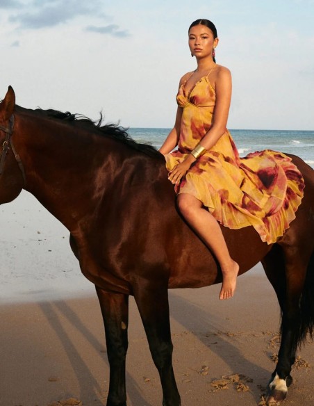 Vestido largo con estampado acuarelado