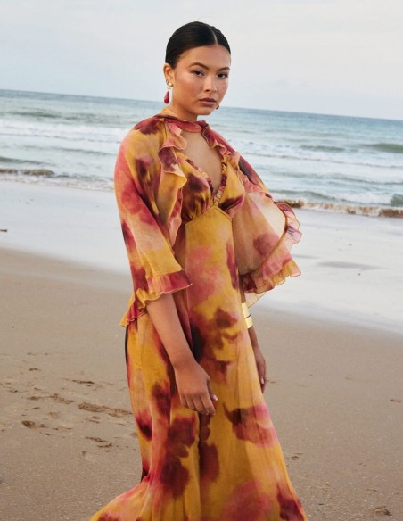 Long dress with watercolor print