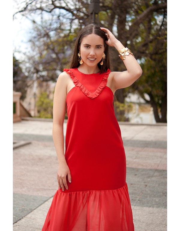 Long guest dress with ruffles and low hips 2