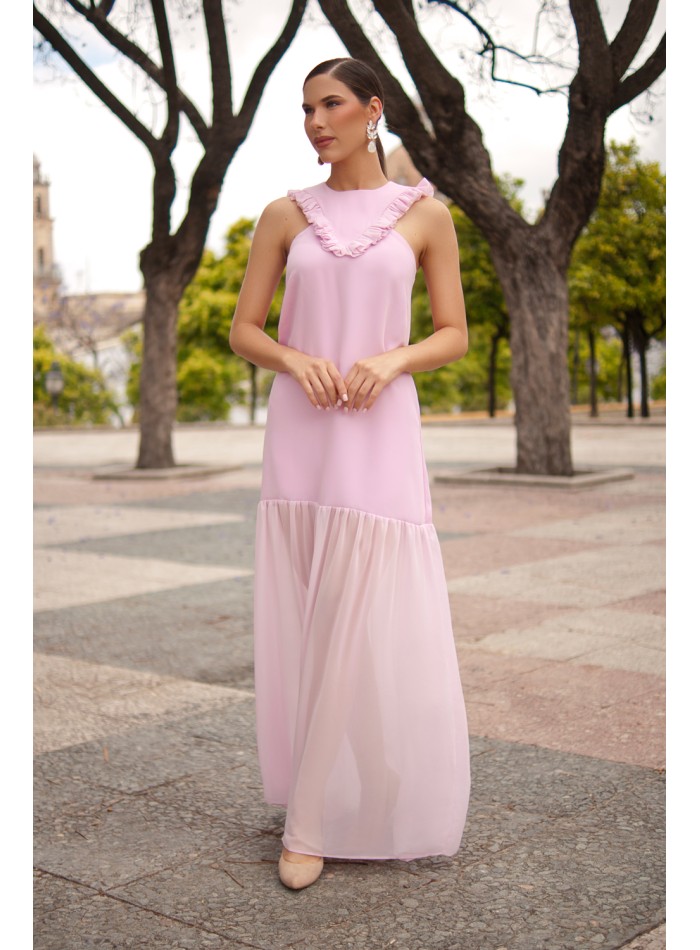 Robe longue pour invitée avec volants et...