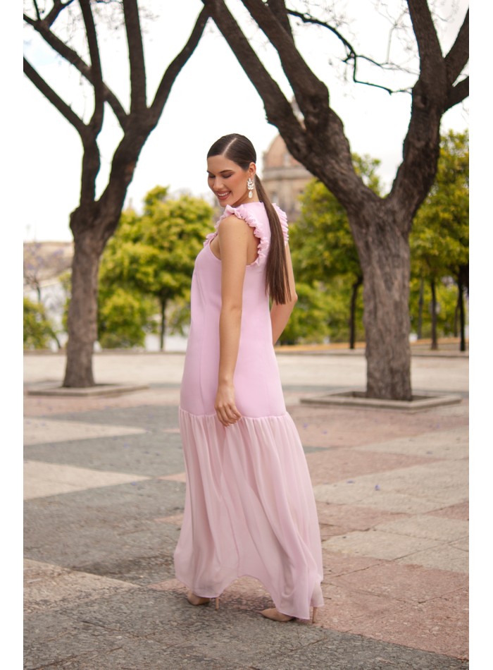 Robe longue pour invitée avec volants et...