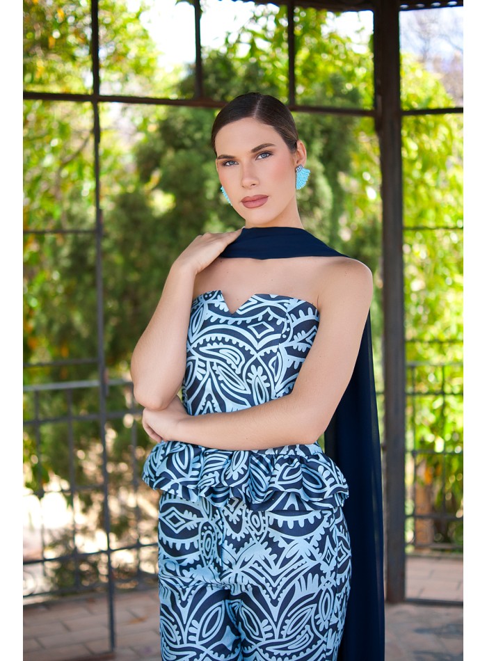 Blue peplum strapless peplum guest top