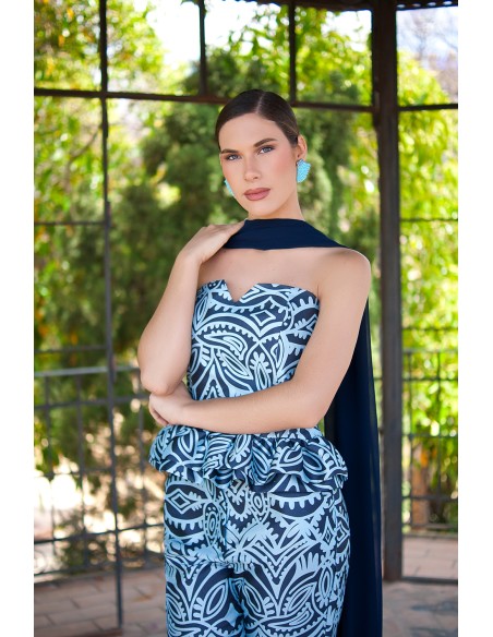 Blue peplum strapless peplum guest top