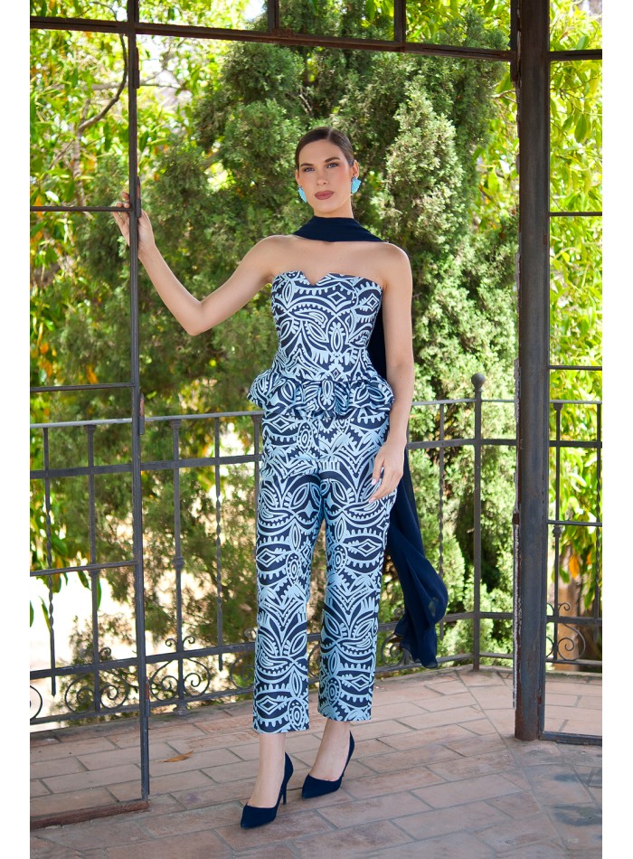 Blue peplum strapless peplum guest top