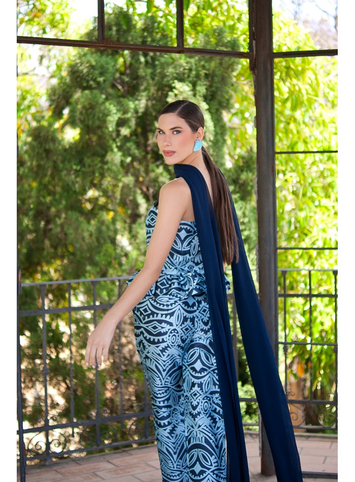 Blue peplum strapless peplum guest top