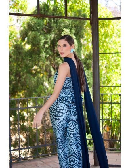 Blue peplum strapless peplum guest top