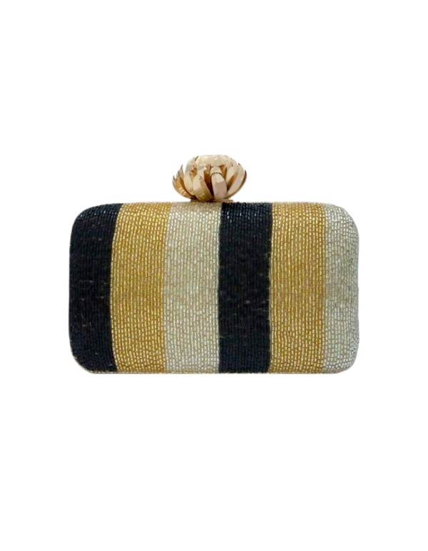 Metallic embroidered clutch bag with lotus clasp