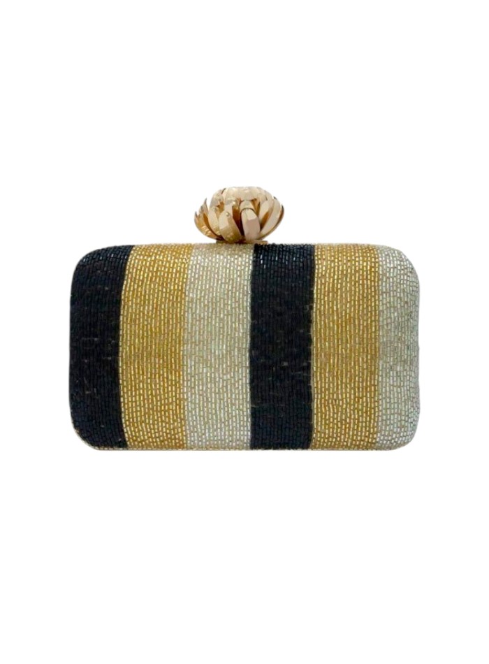 Pochette brodée métallique avec fermoir en...