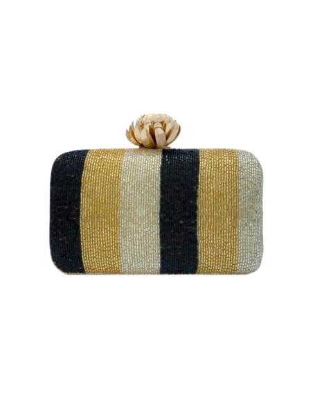 Metallic embroidered clutch bag with lotus clasp