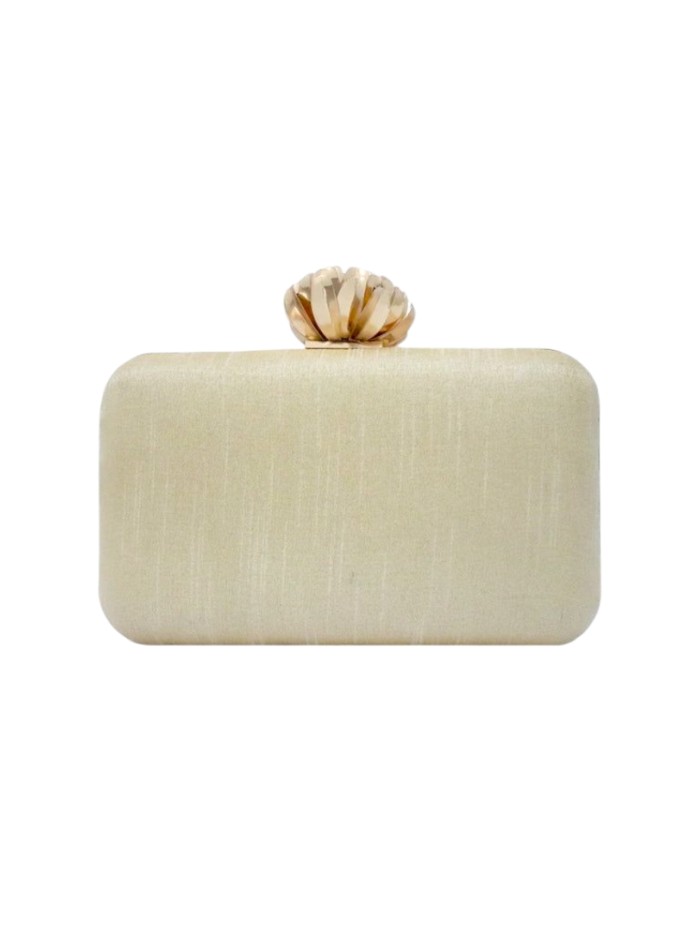 Metallic embroidered clutch bag with lotus clasp