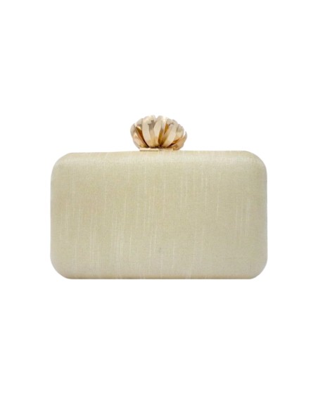 Metallic embroidered clutch bag with lotus clasp