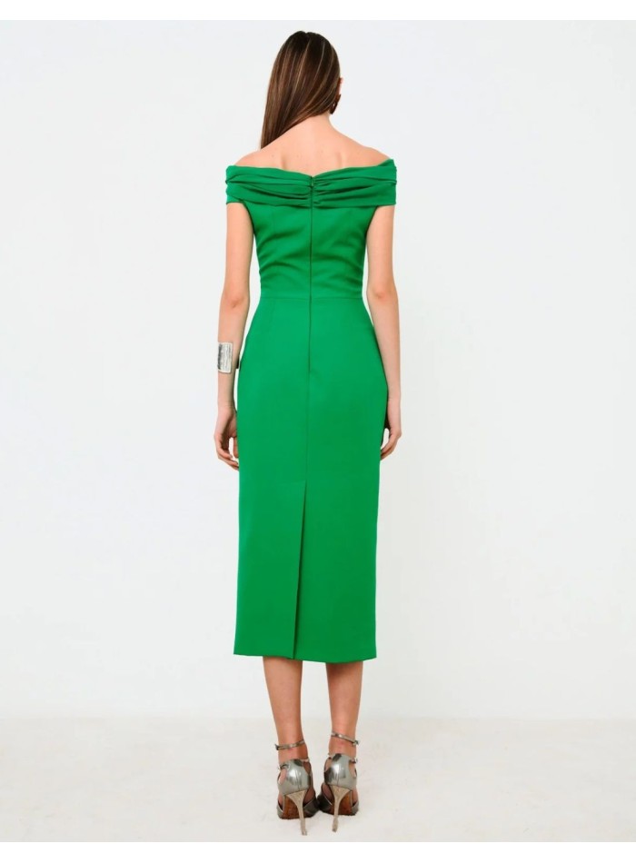 Green midi party dress with draped bandeau...