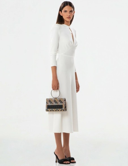 White midi dress with french sleeves and tear-drop neckline