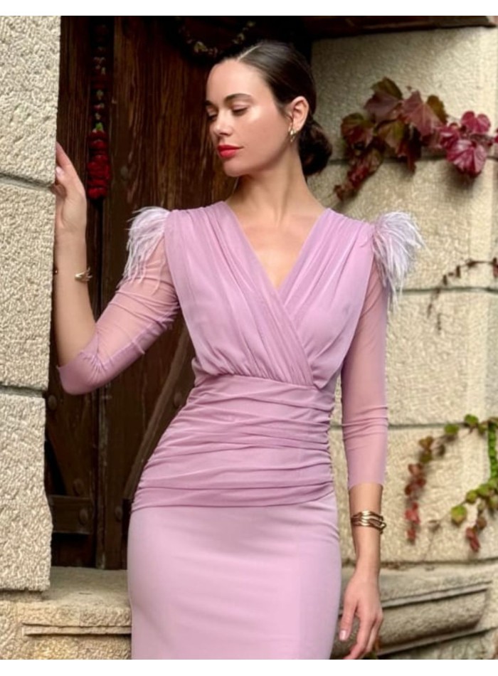 Robe midi drapée avec manches françaises