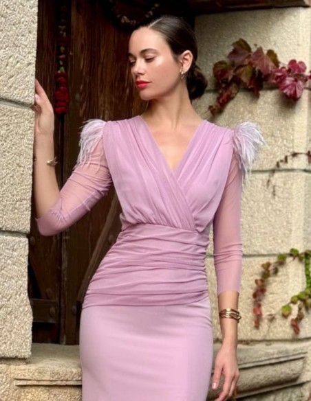 Robe midi drapée avec manches françaises