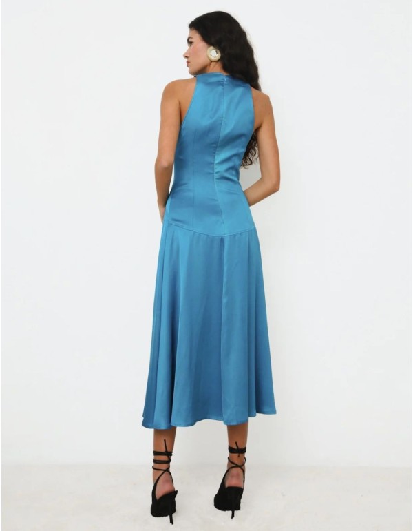 Vestido cóctel de fiesta satinado con escote halter 2