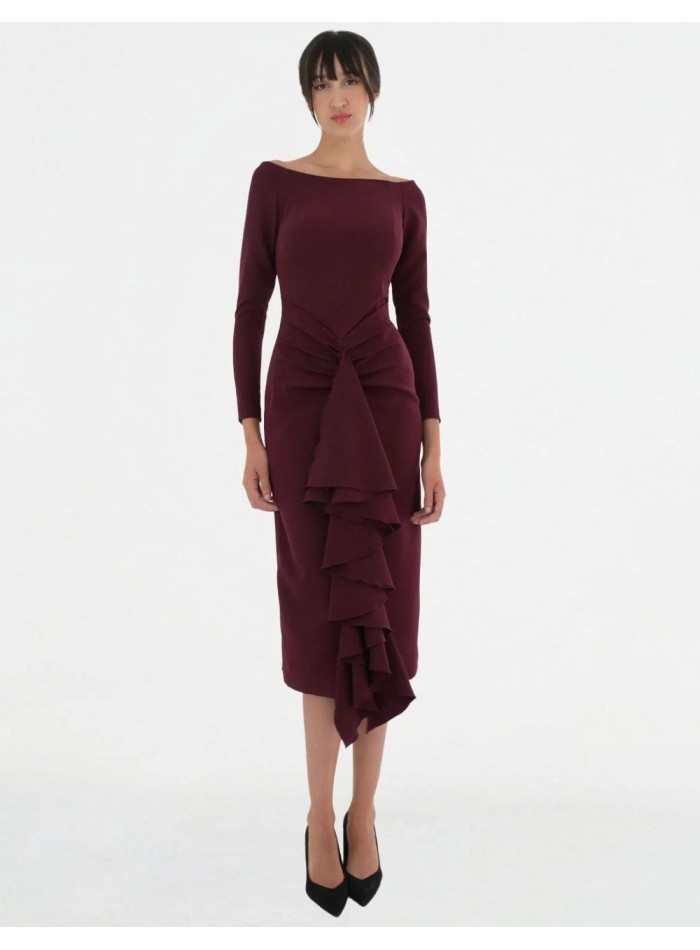 Robe de cocktail grenat à manches longues et...