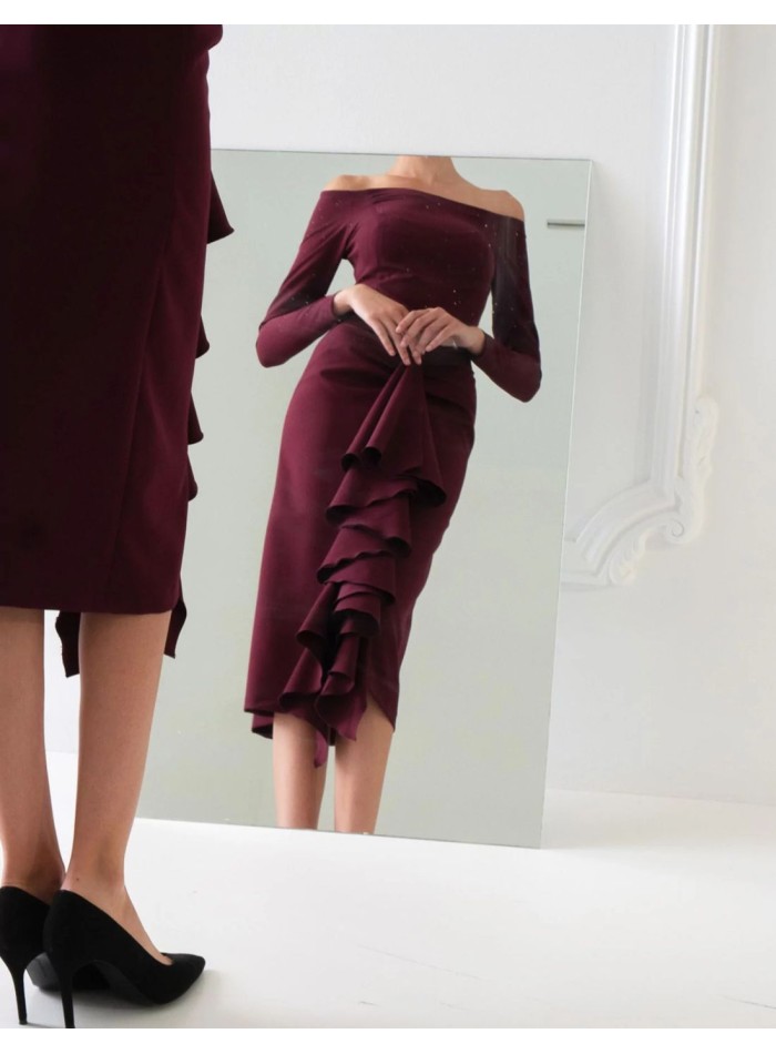 Garnet cocktail dress with long sleeves and...