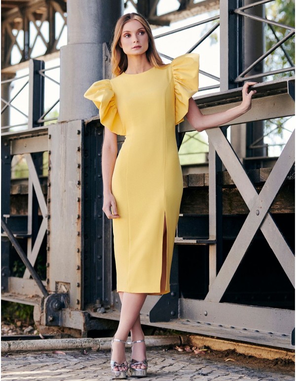 Guest midi dress with butterfly sleeves