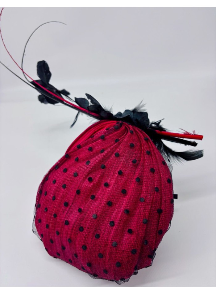 Sinamay base headdress pleated with plumeti tulle