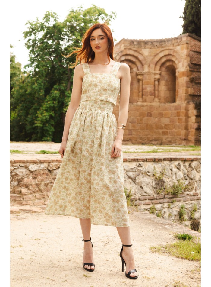 Printed midi skirt with flounce