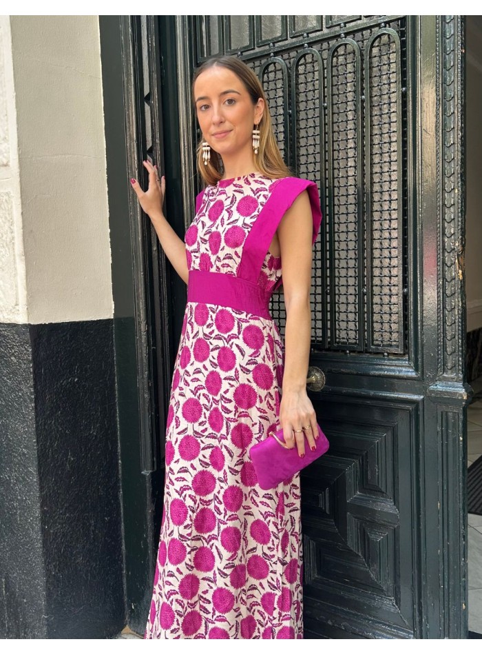 Robe midi imprimée avec encolure fermée et écharpe