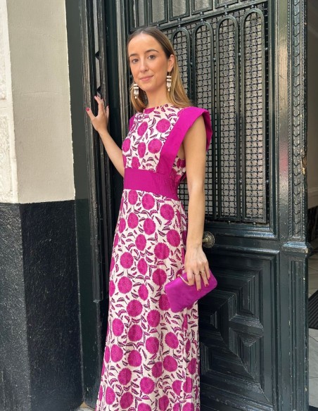 Robe midi imprimée avec encolure fermée et écharpe