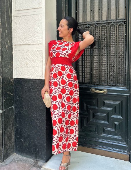 Robe midi imprimée avec encolure fermée et écharpe