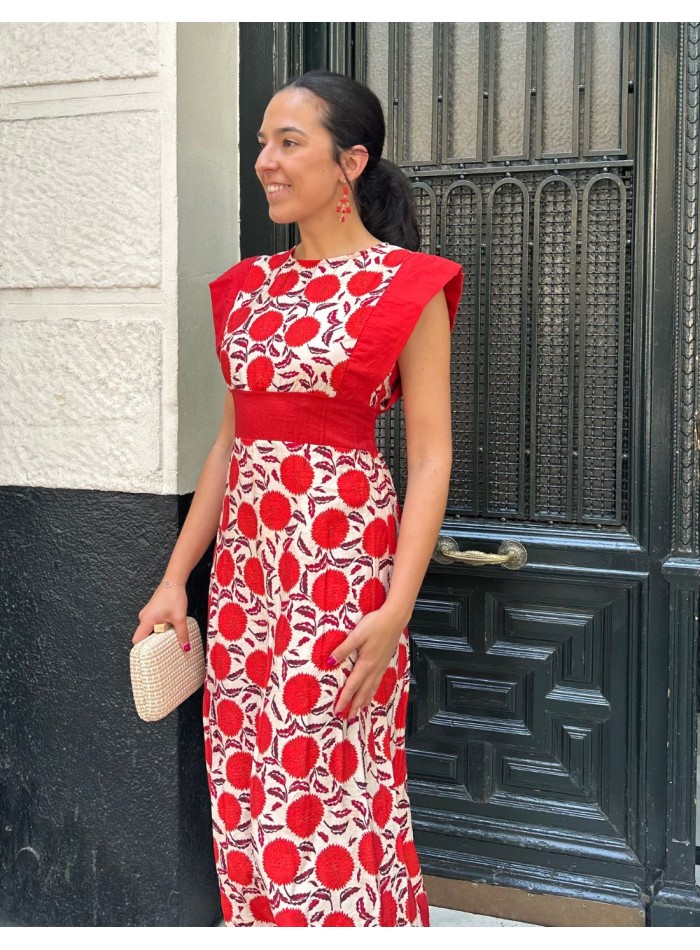 Robe midi imprimée avec encolure fermée et écharpe