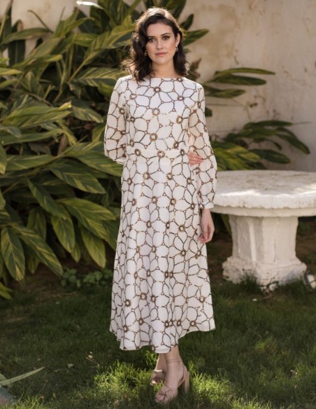 Midi dress with copper sequins and long sleeves