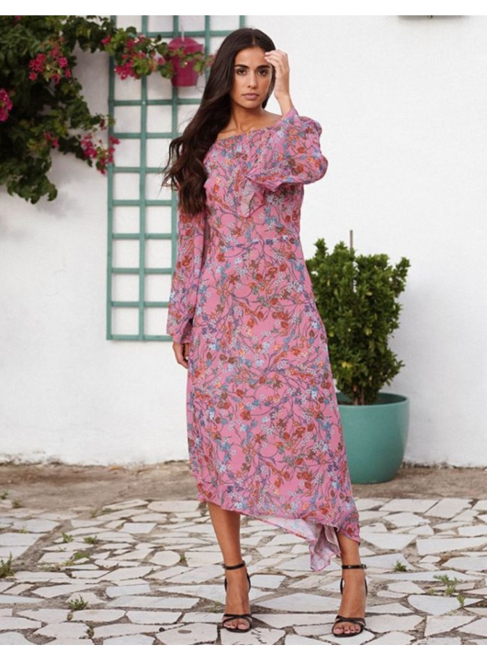 Robe midi asymétrique en mousseline de soie...