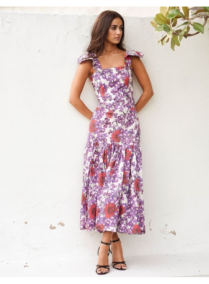 Falda midi estampado floral con maxi volante para ocasiones especiales