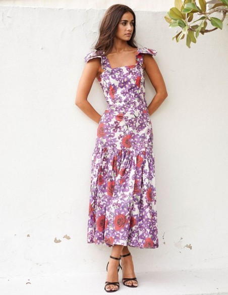 Jupe midi à imprimé floral avec maxi volants