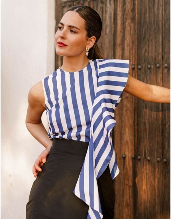 Top with ruffles and blue stripes
