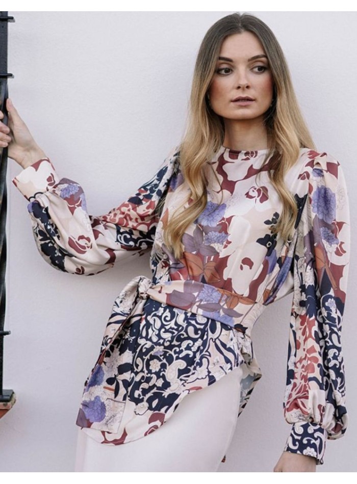 Top imprimé de style blouse avec ourlet...