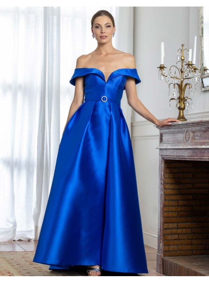 Longue robe d'invité avec encolure bardot et...