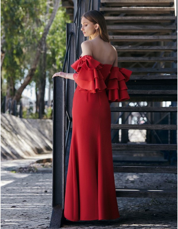 Robe longue de sirène avec manches à volants et coupe sirène 2