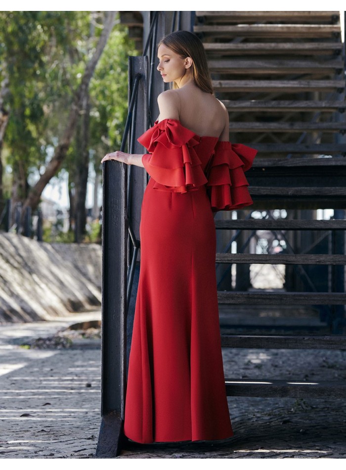 Robe longue de sirène avec manches à volants et...