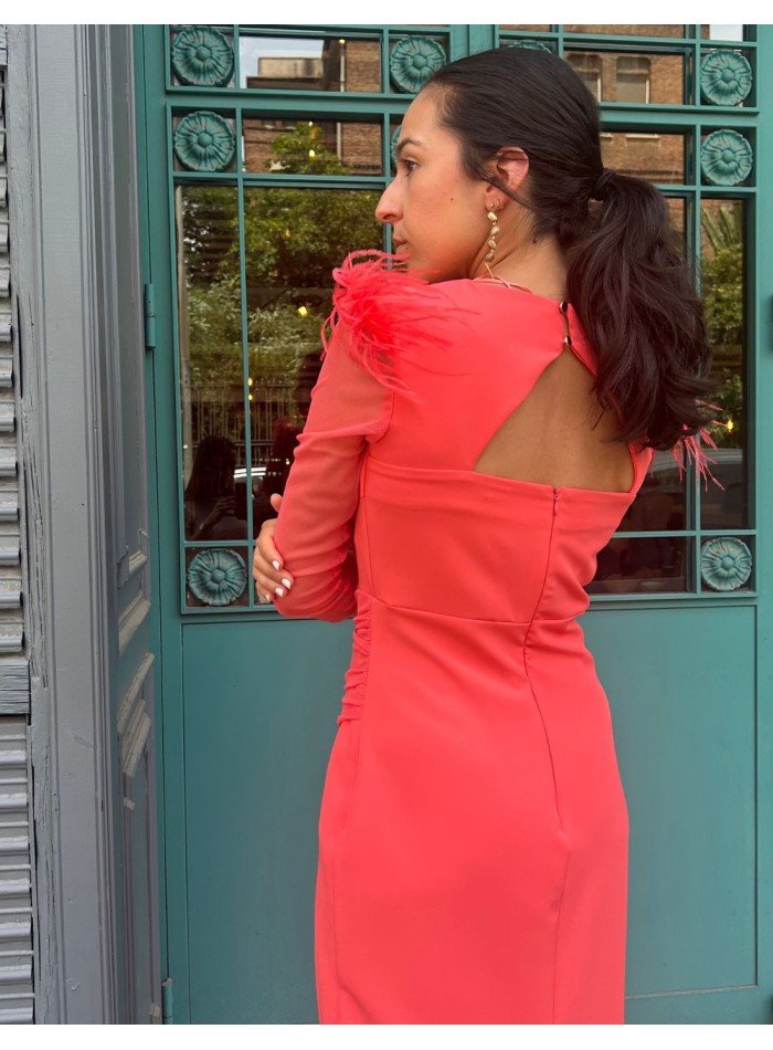 Midi dress for guest with draped detail and...